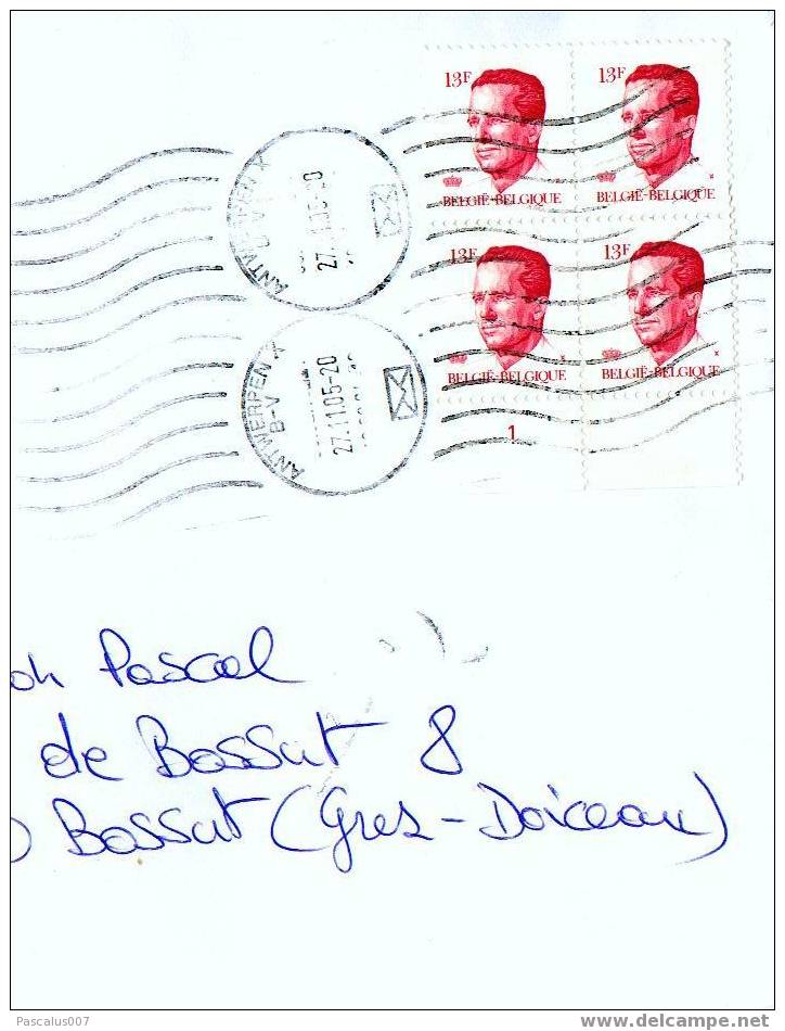 A00006 - Enveloppe Avec 1 Bloc De 4 Timbres Cob 2203 Du Roi Baudouin Avec Le N° De La Planche 1 - Cachet D'anvers X Du 2 - 1981-1990 Velghe