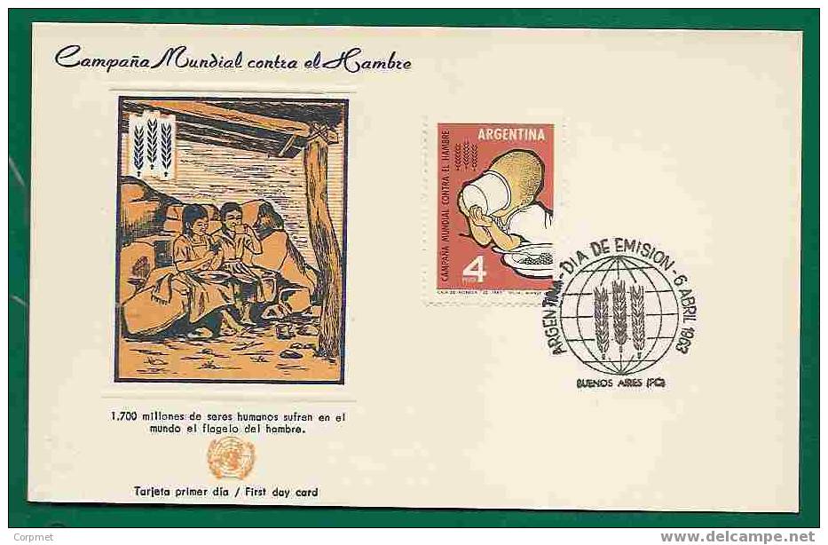 AGAINST STARVE - ONU WORLD CAMPAIGN - VF CACHETED FD 1963 ARGENTINA CARD - Tegen De Honger