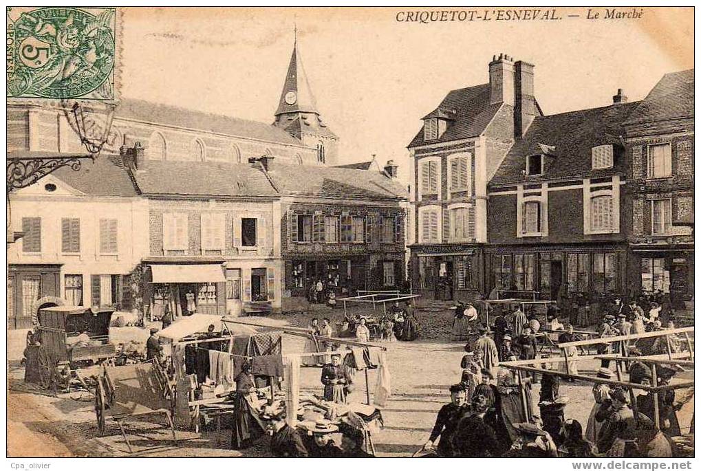 76 CRIQUETOT ESNEVAL Marché, Place, Très Animée, Ed ND, 190? - Criquetot L'Esneval