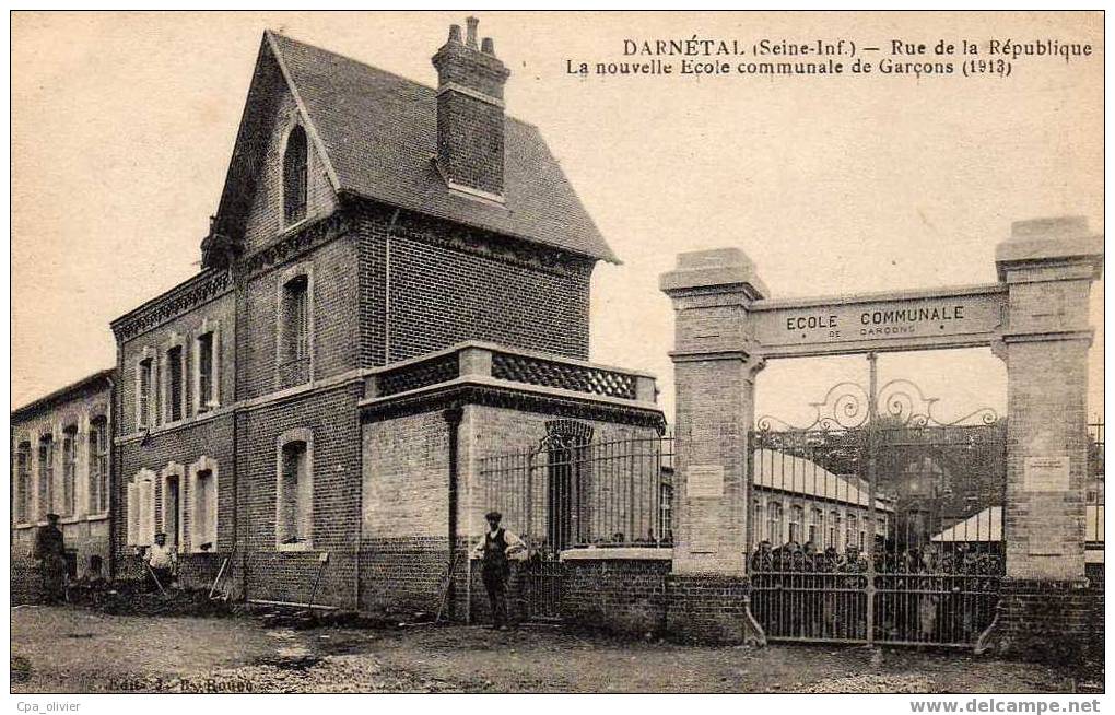 76 DARNETAL Rue De La République, Ecole Des Garcons, Entrée, Animée, Ed JB, 191? - Darnétal