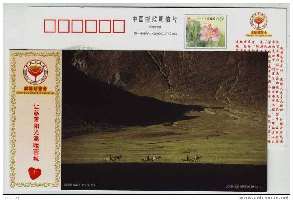 Mountain Landscape,horse,carriage,China 2006 Chengdu Charity Federation Advertising Postal Stationery Card - Diligences