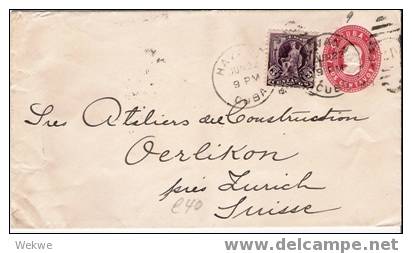 Cu021/ KUBA -  Columbus-Ganzsache , Zusatzmarke Alegorie 1903 I.d. Schweiz (Kolumbus) - Briefe U. Dokumente