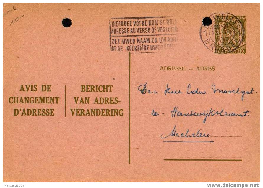 A00007 - Entier Postal - Changement D'adresse N°6 FN  De 1938 - Bericht Van Adresverandering - Adreswijziging