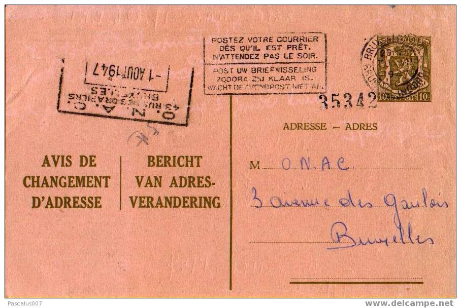 A00007 - Entier Postal - Changement D´adresse N°6 FN  De 1938 - Bericht Van Adresverandering - Avviso Cambiamento Indirizzo