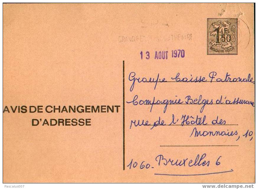 A00007 - Entier Postal - Changement D´adresse N°15 F  De 1970 - Bericht Van Adresverandering - Avviso Cambiamento Indirizzo