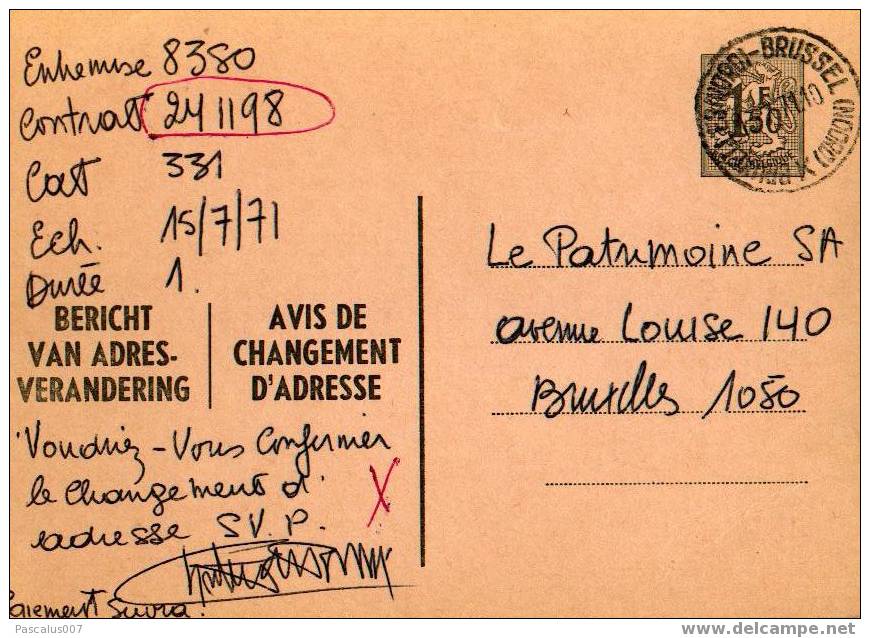 A00007 - Entier Postal - Changement D'adresse N°15 NF  De 1970 - Bericht Van Adresverandering - Avis Changement Adresse