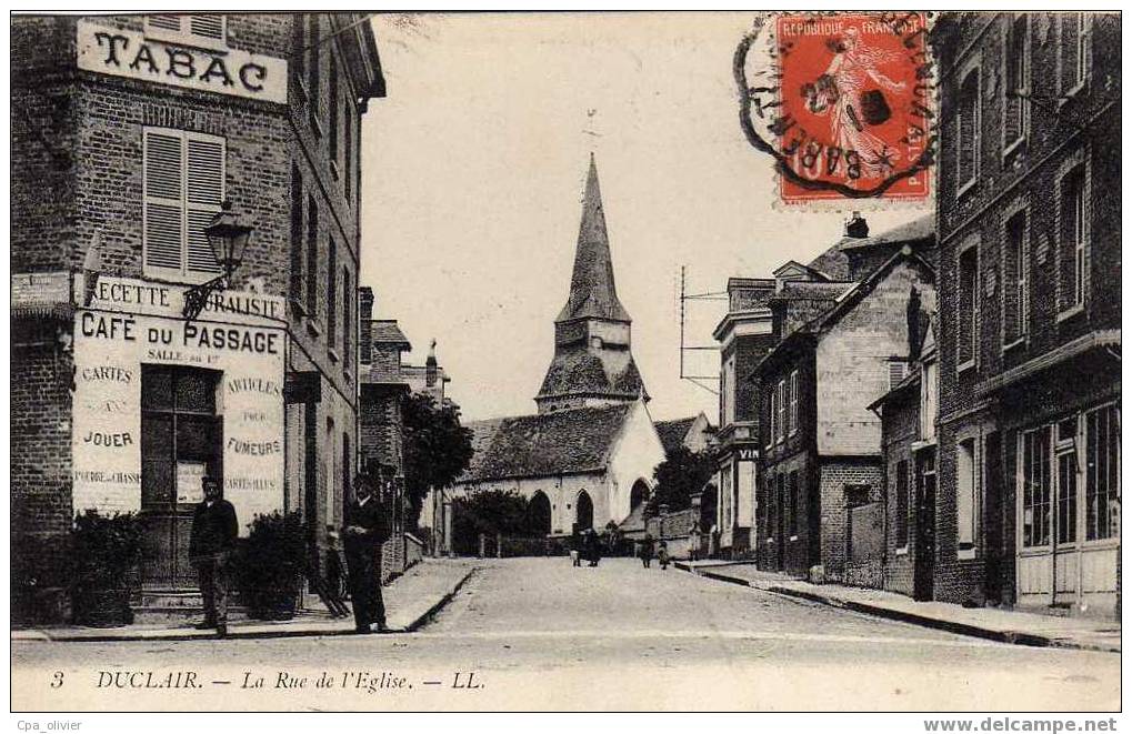 76 DUCLAIR Rue De L'Eglise, Animée, Tabac Café Du Passage, Ed LL 3, 191? - Duclair