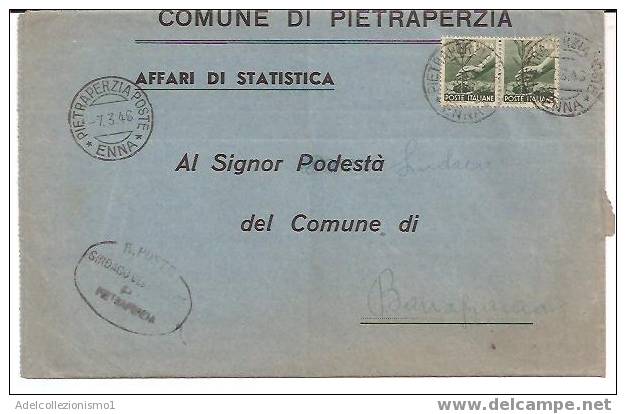 892)lettera Fra Sindaci Con 2x1£ Democratica Da Pietraperzia A Barrafranca Il 7-3-1946 - Marcofilía