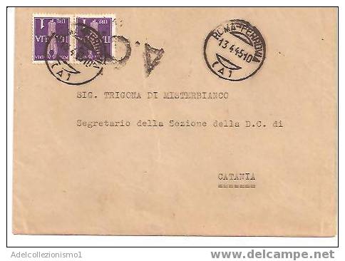 893)lettera Con 2x1£ Imperiale Aerea Da Roma A Catania Il 13-4-1945 Bollo ACS - Marcofilía