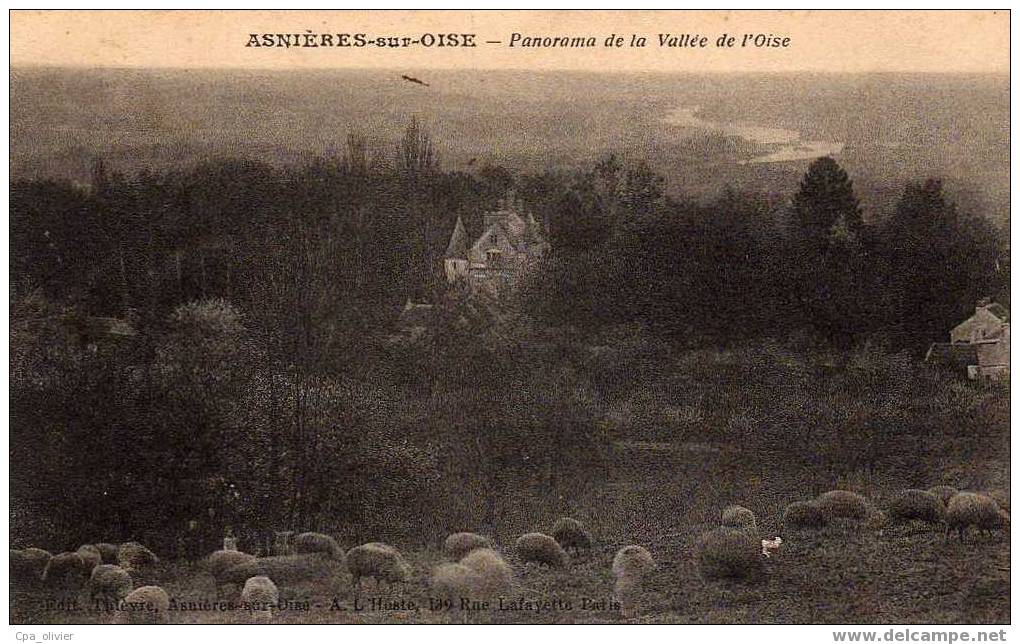 95 ASNIERES SUR OISE (envs Viarmes) Vallée De L´Oise, Vue Générale, Chateau, Moutons Au Paturage, Ed Thièvre, 1918 - Asnières-sur-Oise