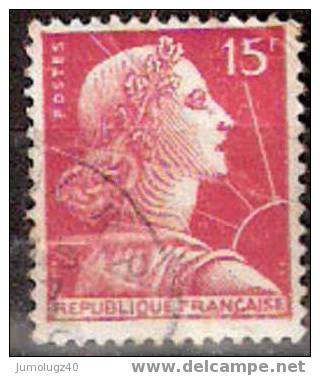 Timbre France Y&T N°1011 (01) Obl.  Marianne De Muller.  15 F. Rose Carminé. Cote 0,15 € - 1955-1961 Marianne Van Muller