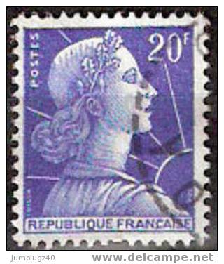 Timbre France Y&T N°1011B (01) Obl.  Marianne De Muller.  20 F. Bleu. Cote 0,15 € - 1955-1961 Marianne De Muller