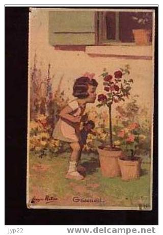 CP Ancienne Illustrateur Redon - Griserie - Petite Fille Avec Poupée Rosier Fleurs Roses - Série 1939 N° 5 - Redon