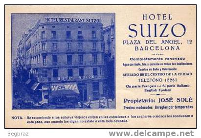 BARCELONA      HOTEL SUIZO  PLAZA DEL ANGEL    CARTE PUBLICITAIRE - Barcelona