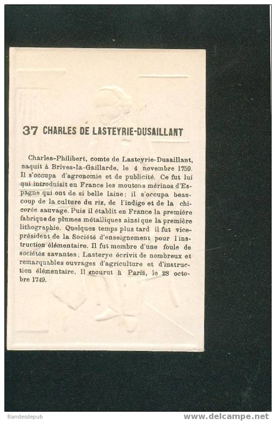 Chromo Didactique Gaufrée Personnage Célèbre Lasteyrie Dussaillant Agronomie  Mouton Mérinos Riz Indigo  Agriculture - Autres & Non Classés