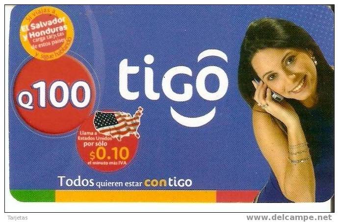 TARJETA TIGO DE GUATEMALA DE 100 QUETZALES (CHICA Y BANDERA AMERICANA) - Guatemala