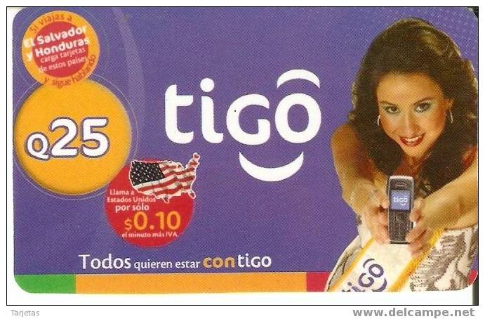 TARJETA TIGO DE GUATEMALA DE 25 QUETZALES CHICA CON MOVIL Y BANDERA AMERICANA - Guatemala