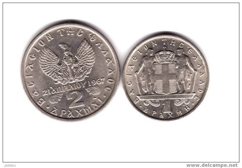 2 Piéces De  2 Drachmai 1971  Et 1 Drachmai 1967  Gréce - Grecia