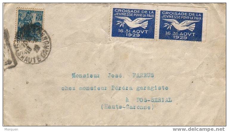 Carta Haute Garonne 1929 Con Dos Viñetas Pro Juventud - Storia Postale