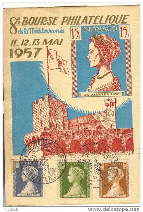 Monaco - Bourse Philatélique 1957 Sur Carte - Postmarks