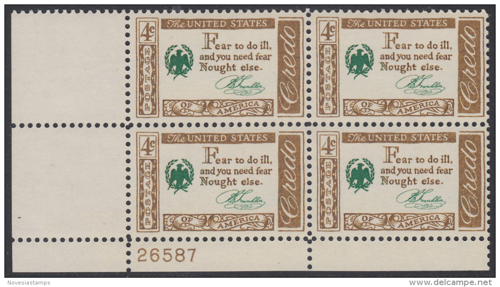 !a! USA Sc# 1140 MNH PLATEBLOCK (LL/26587/a) - American Credo: Franklin - Ungebraucht