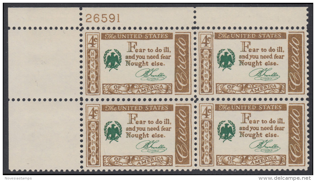 !a! USA Sc# 1140 MNH PLATEBLOCK (UL/26591/a) - American Credo: Franklin - Unused Stamps