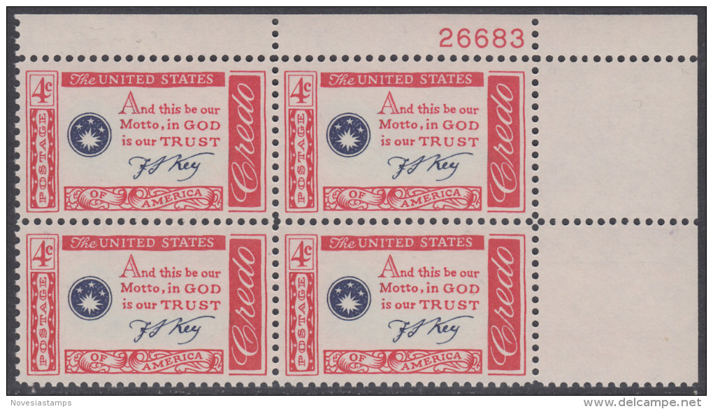 !a! USA Sc# 1142 MNH PLATEBLOCK (UR/26683/a) - American Credo  Key - Nuovi