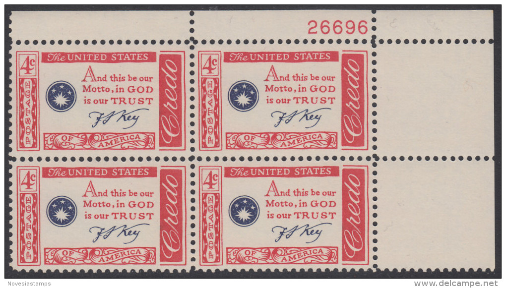 !a! USA Sc# 1142 MNH PLATEBLOCK (UR/26696) - American Credo: Key - Unused Stamps
