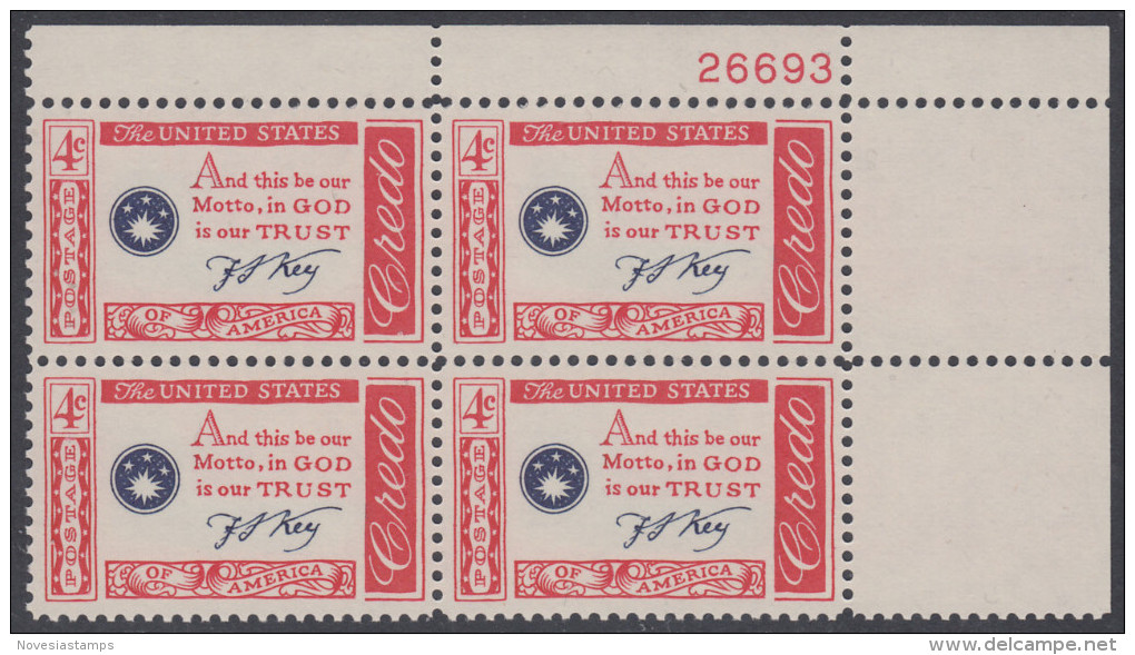 !a! USA Sc# 1142 MNH PLATEBLOCK (UR/26693/a) - American Credo: Key - Unused Stamps