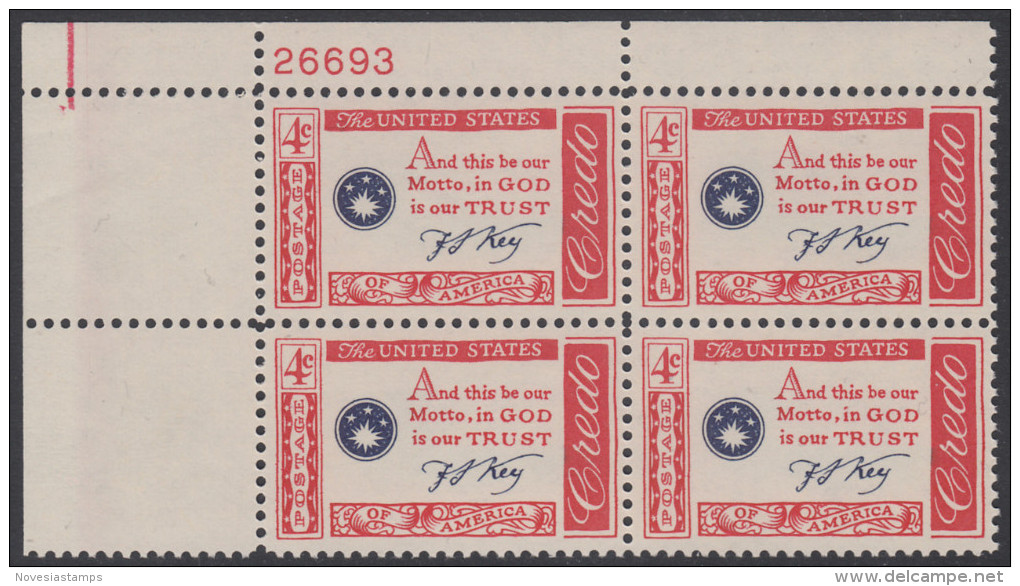 !a! USA Sc# 1142 MNH PLATEBLOCK (UL/26693/a) - American Credo: Key - Ongebruikt