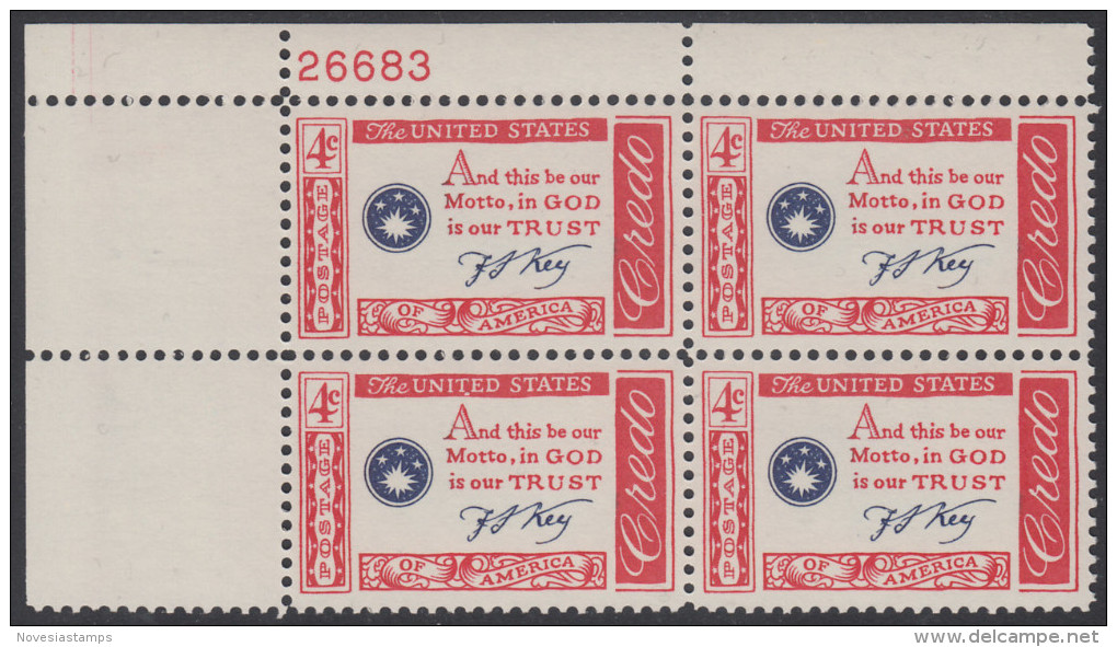 !a! USA Sc# 1142 MNH PLATEBLOCK (UL/26683/a) - American Credo: Key - Unused Stamps