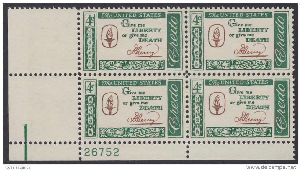 !a! USA Sc# 1144 MNH PLATEBLOCK (LL/26752/a) - American Credo: Henry - Unused Stamps