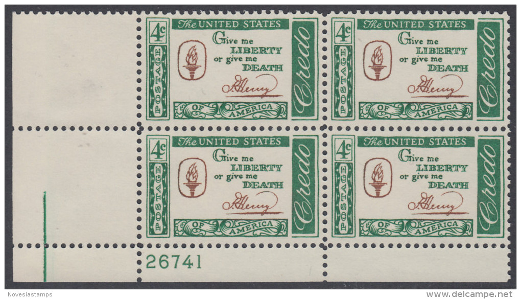 !a! USA Sc# 1144 MNH PLATEBLOCK (LL/26741/a) - American Credo: Henry - Neufs