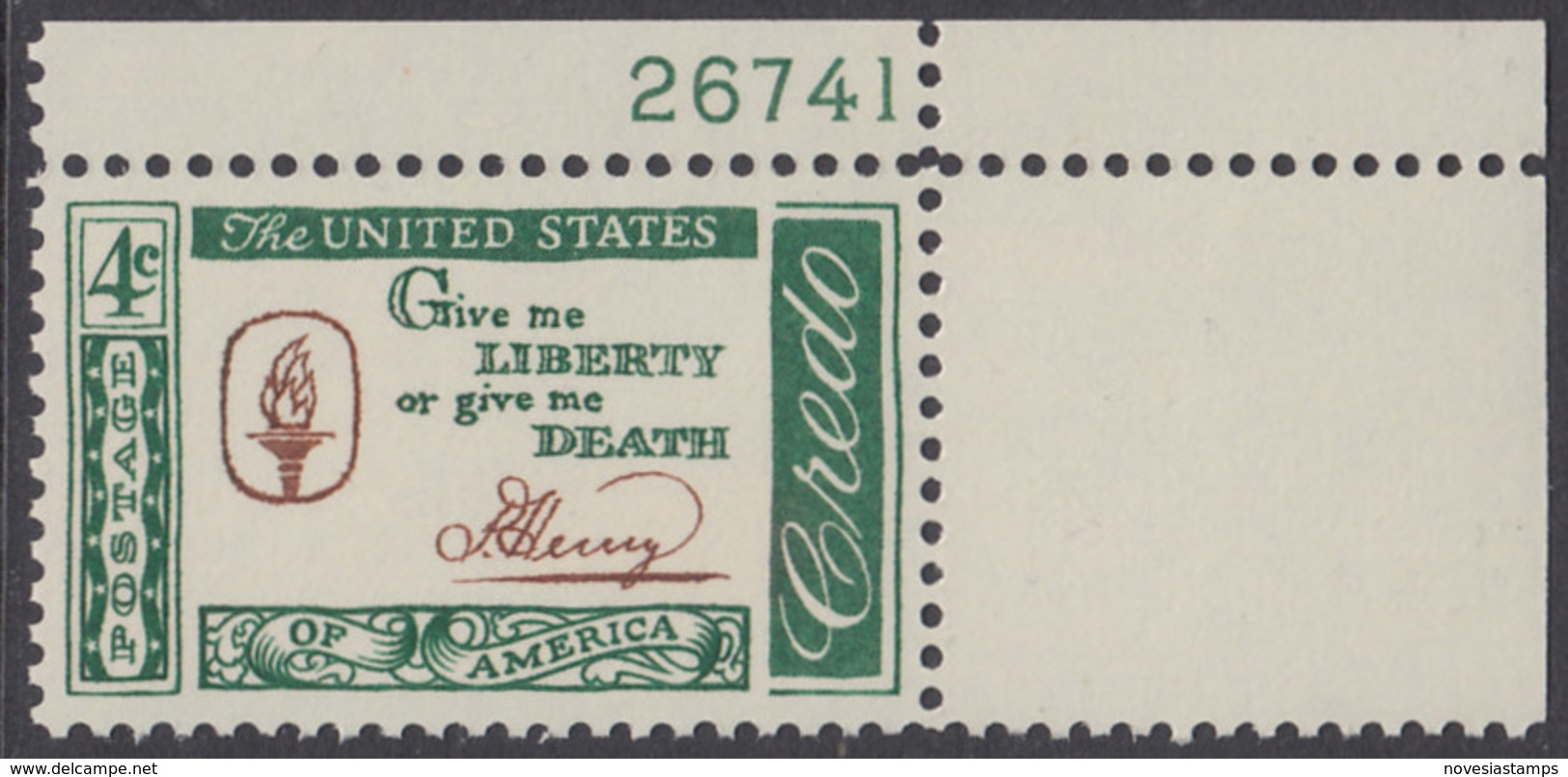 !a! USA Sc# 1144 MNH SINGLE From Upper Right Corner W/ Plate-# 26741 - American Credo: Henry - Neufs