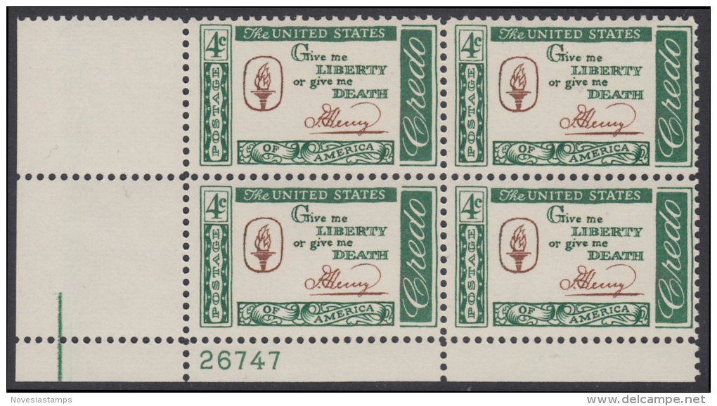 !a! USA Sc# 1144 MNH PLATEBLOCK (LL/26747) - American Credo: Henry - Unused Stamps