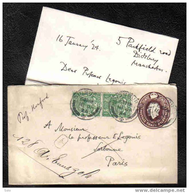 DIDSBURY To PARIS La Sorbonne - 18-01-1924 - Postmark Collection