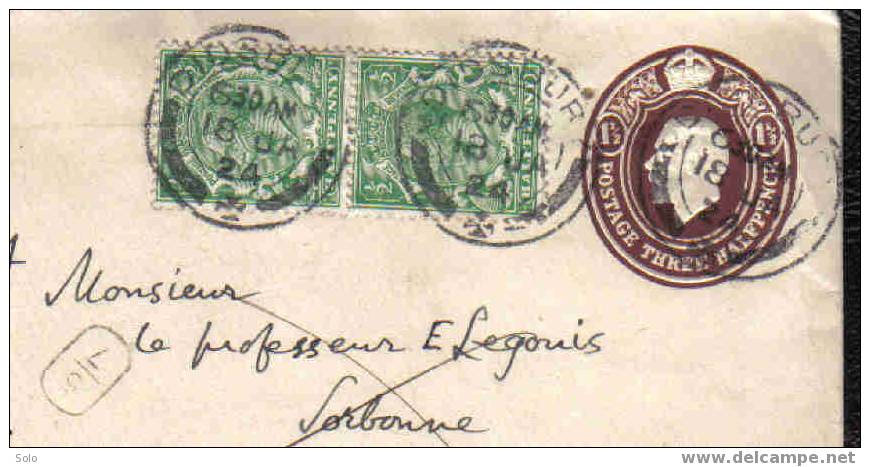 DIDSBURY To PARIS La Sorbonne - 18-01-1924 - Postmark Collection