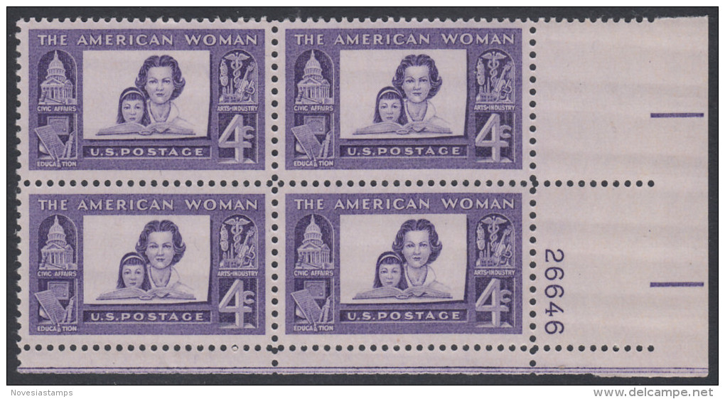 !a! USA Sc# 1152 MNH PLATEBLOCK (LR/26646) - American Women - Unused Stamps