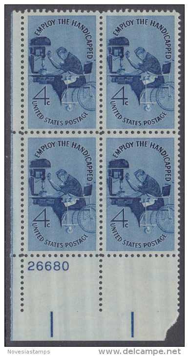 !a! USA Sc# 1155 MNH PLATEBLOCK (LL/26680) - Employ The Handicapped - Ungebraucht