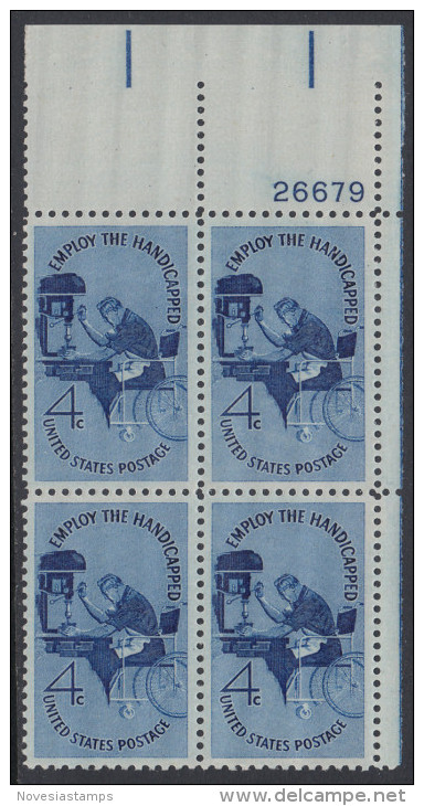 !a! USA Sc# 1155 MNH PLATEBLOCK (UR/26679) - Employ The Handicapped - Unused Stamps