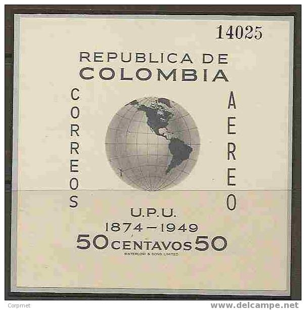 U.P.U. - 1950 - COLOMBIA AIR MAIL NUMBERED SOUVENIR SHEET 75th ANNIV. - Yvert Block # 4 - MINT (H) - U.P.U.