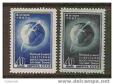 SPACE - RUSSIA 1957 SPOUTNIK I LAUNCHING - Yvert # 1995/6 - MINT (LH) - Russia & USSR