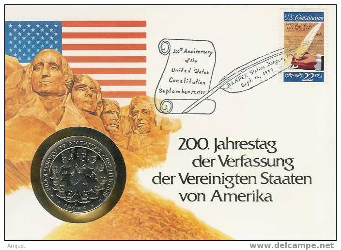 200 ème Anniversaire De La Contitution Des Etats-Unis  (avec Piéce Commémorative) - Cartes Souvenir