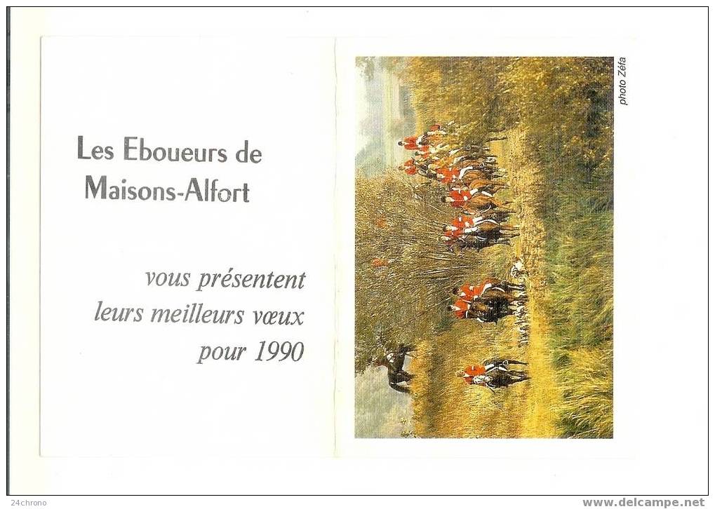 Calendrier 1990: Les Eboueurs De Maisons Alfort, Meilleurs Voeux, Chasse à Courre, Photo Zefa (07-2612) - Petit Format : 1981-90