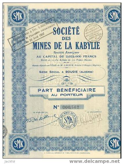 MINES DE LA KABYLIE - Bergbau