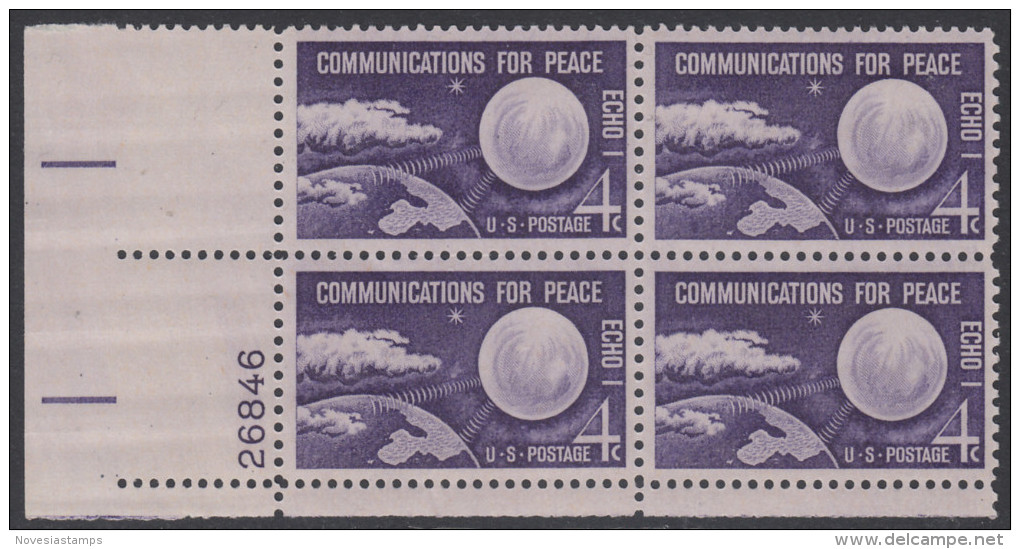 !a! USA Sc# 1173 MNH PLATEBLOCK (LL/26846/a) - Echo I Communications For Peace - Ungebraucht