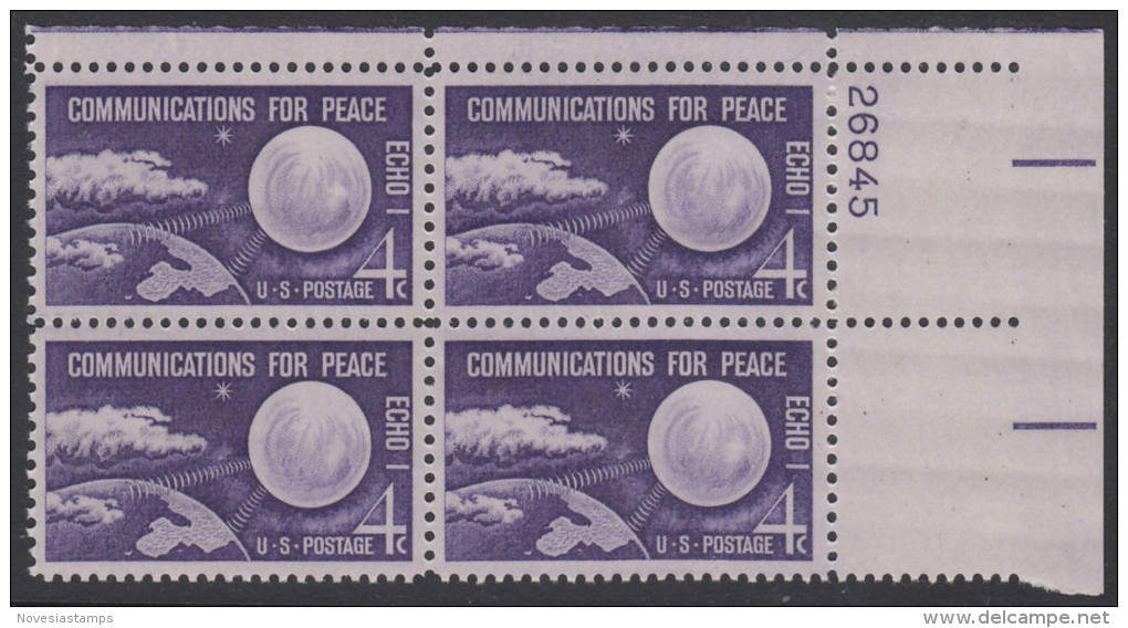!a! USA Sc# 1173 MNH PLATEBLOCK (UR/26845/a) - Echo I Communications For Peace - Unused Stamps