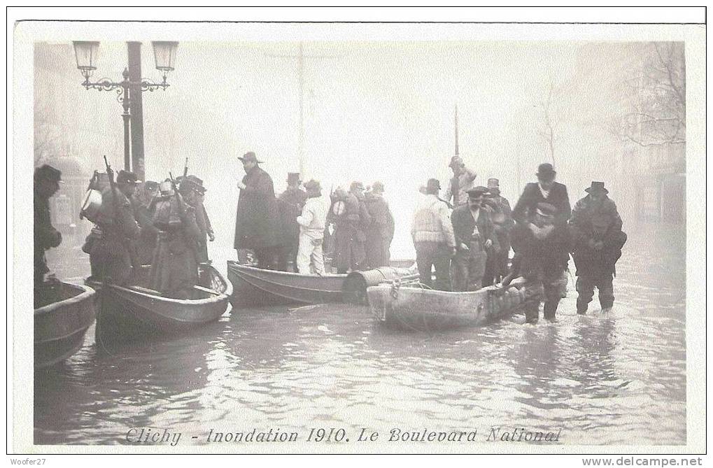 CPA CLICHY Inondation 1910 Boulevard National - Clichy