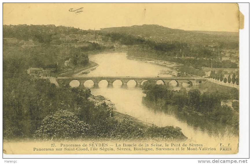 SEVRES Panorama Avec La Boucle De La Seine AVION BIPLAN DANS LE CIEL Voir Scan - Sevres