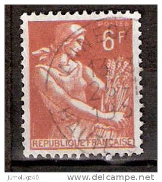 Timbre France Y&T N°1115 (01) Obl.  Type Moissonneuse  6 F. Brun-jaune. Cote 0,15 € - 1957-1959 Oogst